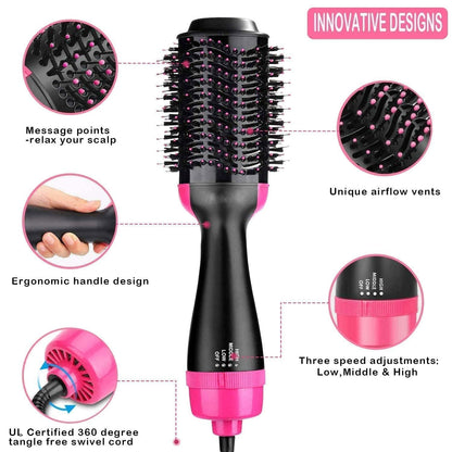 One Step Hair Dryer and Volumizer Hot Air Brush 3 in1 Styling Brush Styler, Negative Ion Hair Straightener Curler Brush for All Hairstyle Black